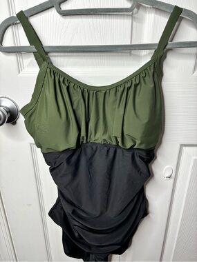 Olive and Black Two-Tone Women's One-Piece Swimsuit